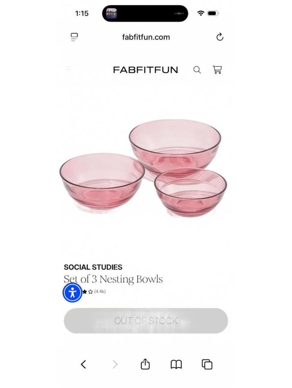 Social Studies Set of 3 Nesting Bowls Pink Glass